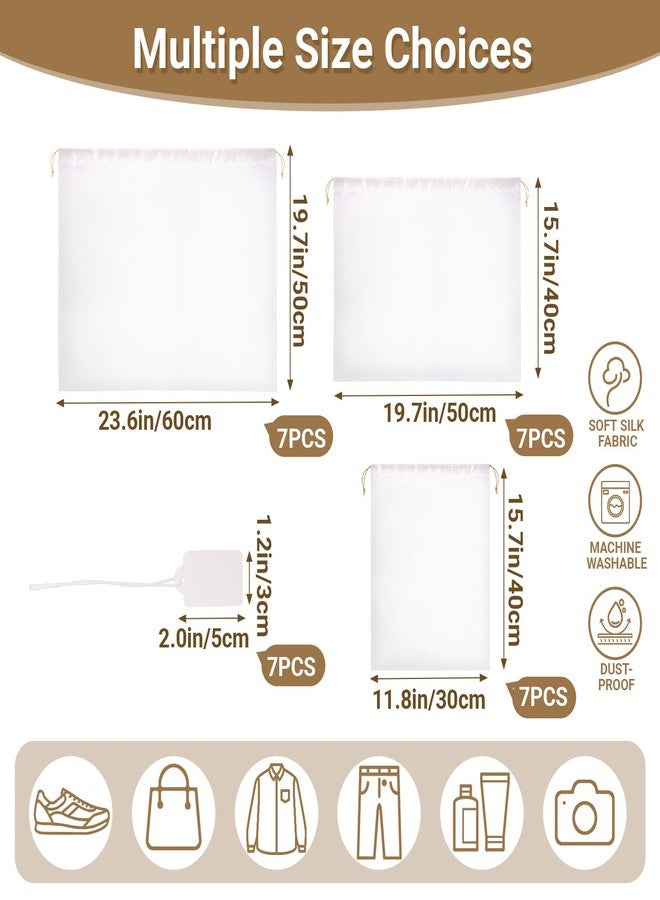 Ewen 7Pcs Dust Bags for Handbags, Satin Travel Dust Cover Bag, 2Pack 11.8x15.7in DustBag for Shoes, 2Pcs 19.6x15.7in Storage, Pack of 3 23.6x19.6in Bag for Purse, White Silk Cloth Bags with Drawstring - Image 2